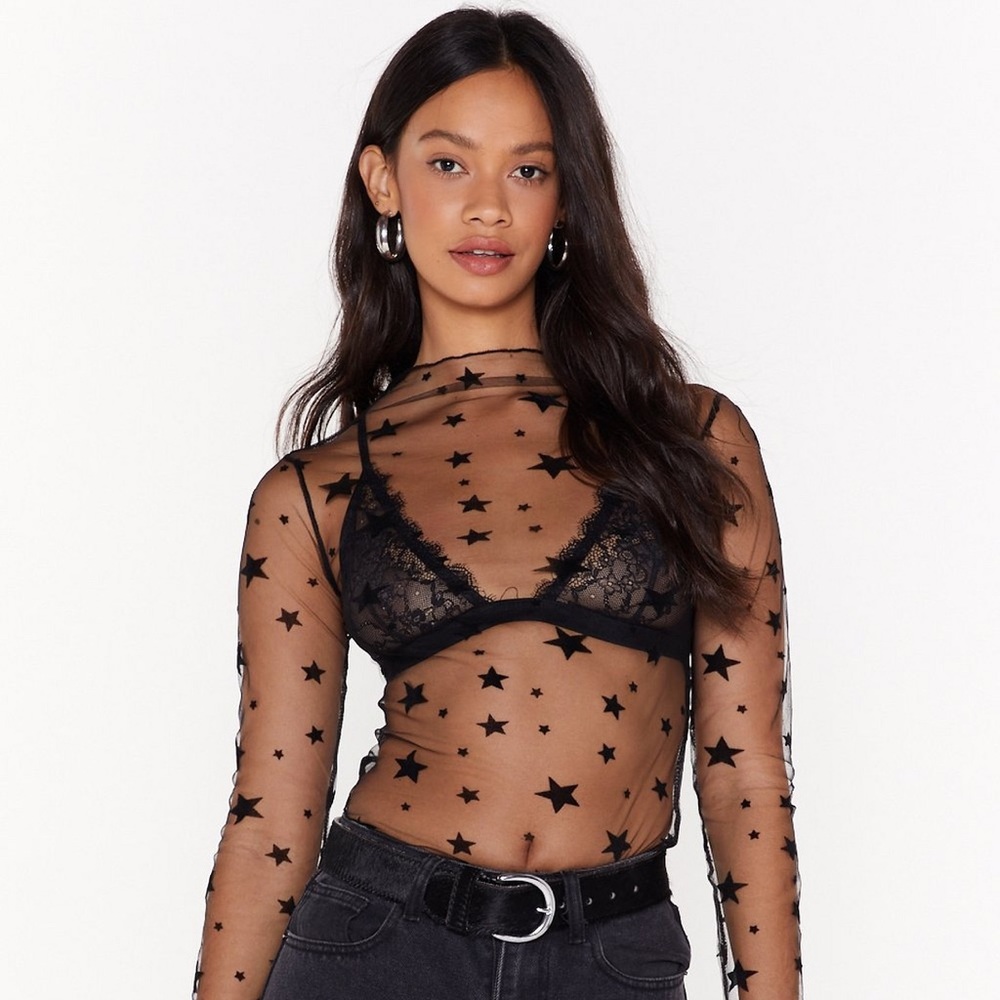 Sheer black star long sleeve